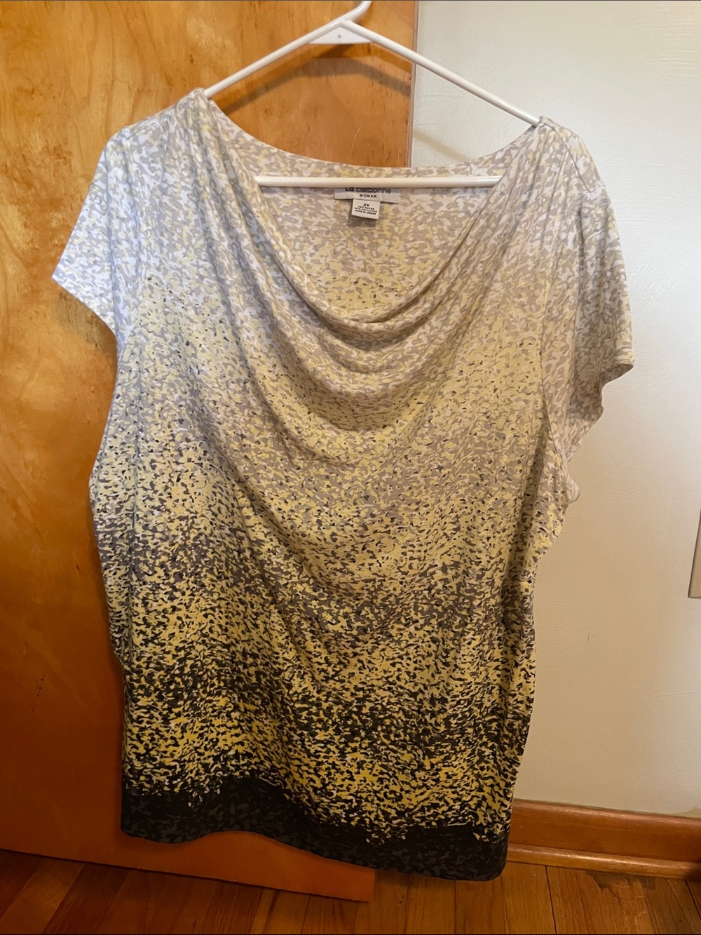 Liz Claiborne Yellow and Gray Ombre Cowl Neck Short Sleeve Top